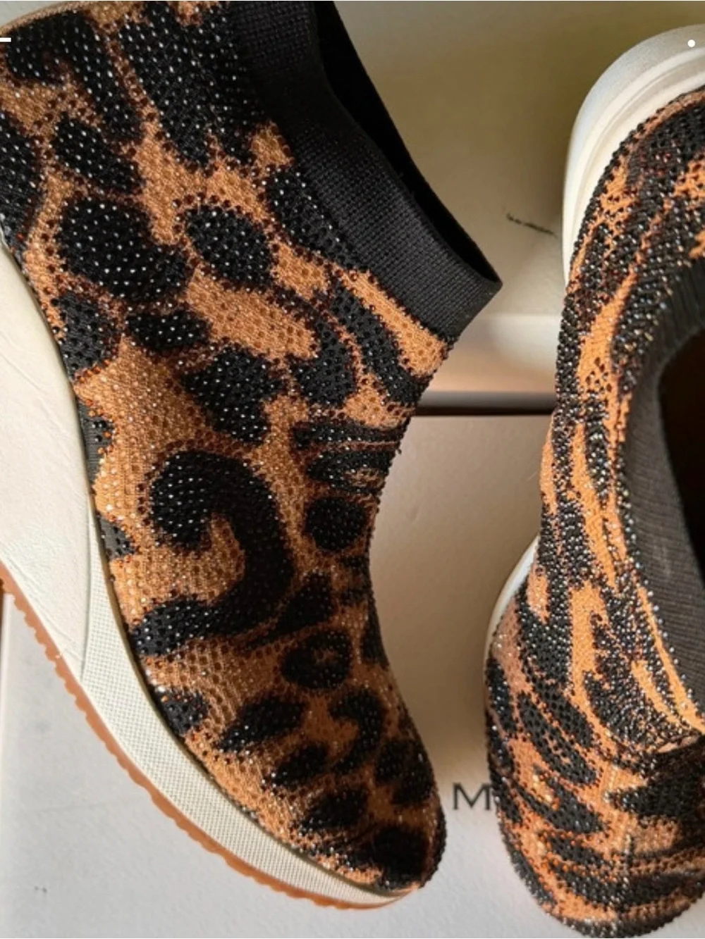 Leopard Print Slip-On Women's Sneakers - Black & Brown with matching beads